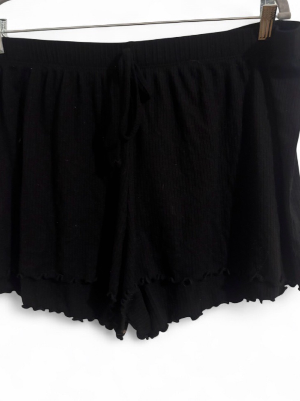 Primark Black Ribbed Lounge Shorts with Ruffle Hem